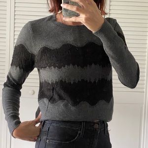 Banana Republic Grey & Black Lace Jacquard Sweater